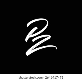 Letras de vetor branco logotipo Brush mão caligrafia estilo em preto fundo inicial PZ