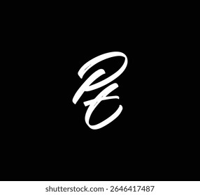 White Vector Letters Logo Brush Hand lettering Calligraphy Style In Black Background Initial PT