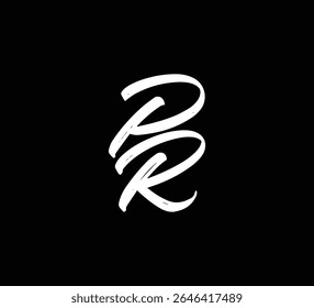 Letras de vetor branco logotipo Brush mão caligrafia estilo em preto fundo inicial PR