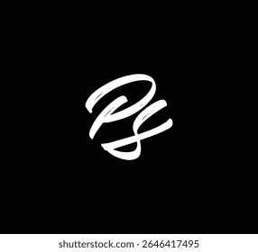 White Vector Letters Logo Brush Hand lettering Calligraphy Style In Black Background Initial PS