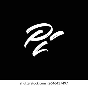 White Vector Letters Logo Brush Hand lettering Calligraphy Style In Black Background Initial PI