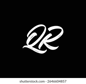 Estilo blanco de la caligrafía de las letras de la mano del cepillo del logotipo de las letras del Vector en fondo negro