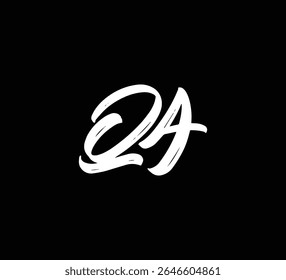 White Vector Letters Logo Brush Hand lettering Calligraphy Style In Black Background Initial QA