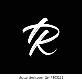 White Vector Letters Logo Brush Hand lettering Calligraphy Style In Black Background Initial TR
