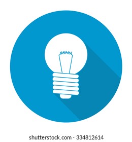 White vector light bulb on color circle background.