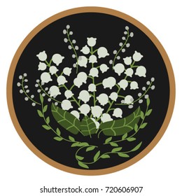White vector lily of the valley isolated on black background.