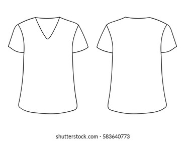 White vector male's, woman's V-neckline T-shirt. Front back sides mock up. Isolated on white