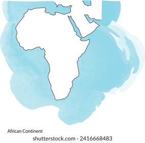 White vector map of the African continent with watercolor ocean background
