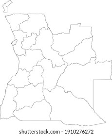 White vector map of Angola with black borders of it's provinces