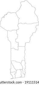 White vector map of Benin with black borders of it's departments