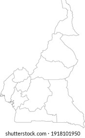 White Vector Map Of Cameroon With Black Borders Of Its Regions