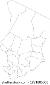 White vector map of Chad with black borders of its regions