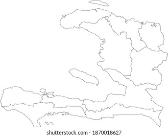 White vector map of Haiti with black borders of it's departments