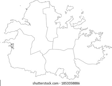 White vector map of the island of Antigua with black borders of it's parishes