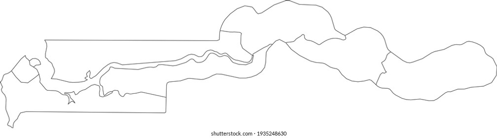 White vector map of the Republic of the Gambia with black borders of its regions