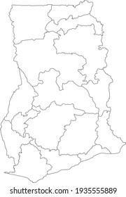 Weiße Vektorkarte der Republik Ghana mit schwarzen Rändern ihrer Regionen