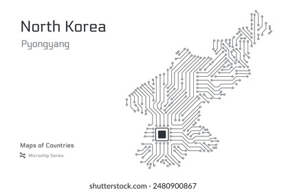 White vector map of Singapore created from a microchip pattern, with the capital Singapore City depicted as a microchip