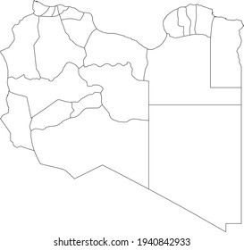 White vector map of the State of Libya with black borders of its districts