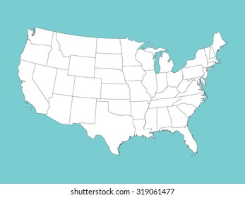 white vector map of United States of America on blue background