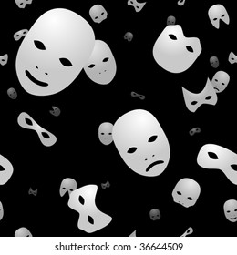 White vector masks floating on black seamless background