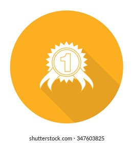 White vector medal on color circle background.