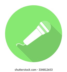 White vector microphone on color circle background.