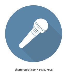 White vector microphone on color circle background.