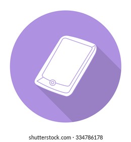 White vector mobile phone on color circle background.