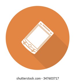 White vector mobile phone on color circle background.