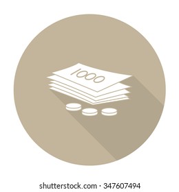 White vector money on color circle background.