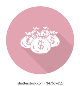 White vector money on color circle background.