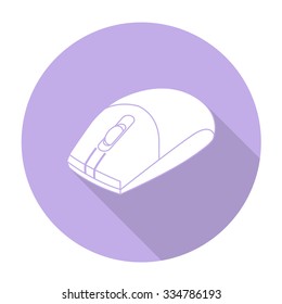 White vector mouse on color circle background.