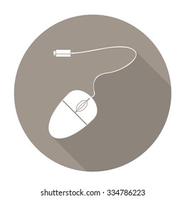 White vector mouse on color circle background.