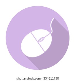 White vector mouse on color circle background.
