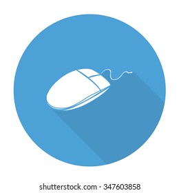 White vector mouse on color circle background.
