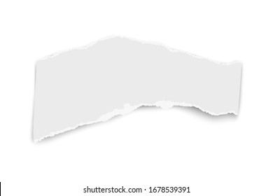 White vector oblong paper tear wisp with soft shadow placed on white background