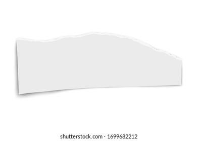 White vector oblong paper tear wisp fragment with soft shadow placed on white background