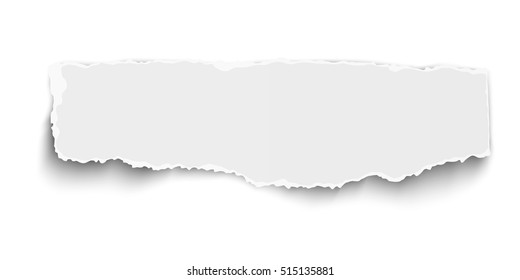 White vector oblong paper tear with soft shadow isolated on white background