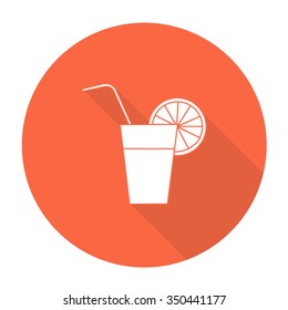 White vector orange juice on color circle background.