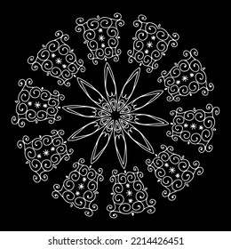 Una ilustración de un copo de vectores blancos en un copo de nieve está en un fondo negro