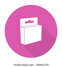 White vector packaging on color circle background.