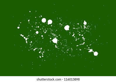 White vector paint drops splatter over green background