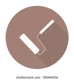 White vector paint roller on color circle background.