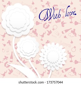 White vector paper flowers on ornate background