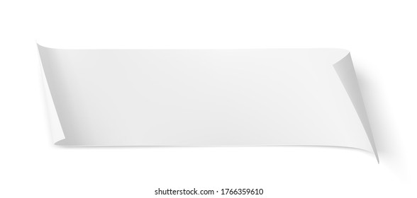 White vector paper sheet with curved corners and soft shadow isolated on white. Paper note template for web banner. Vector illustration.