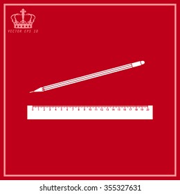 White Vector Pencil and Ruler Icon