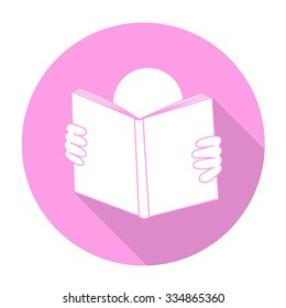 White vector Person Reading Book on color circle background.