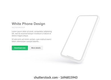 White vector phone design for presentation APP. Realistic template. Mock up with empty screen.