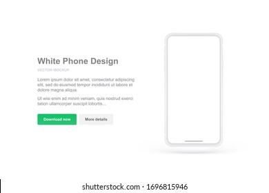 White vector phone design for presentation APP. Realistic template. Mock up with empty screen.