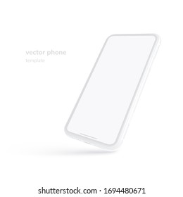 White vector phone isolated on white background. 3d realistic template. Mock up with empty screen for business presentations.